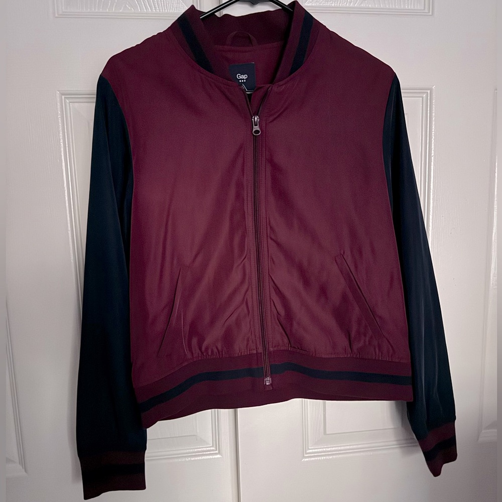 GAP Women's Maroon and Navy Bomber Jacket